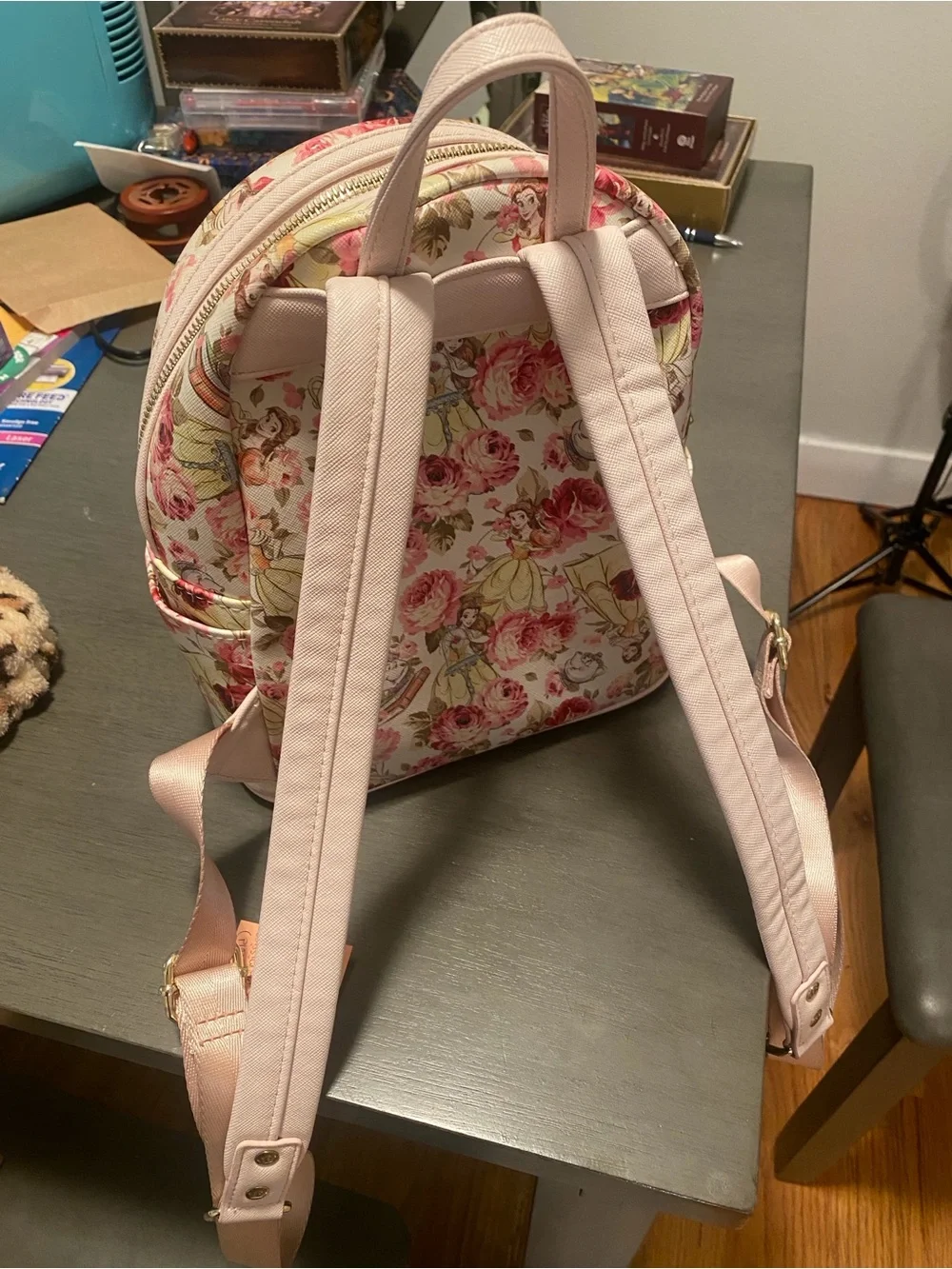Disney Loungefly Belle Floral Mini Backpack - Pink & Gold Accents